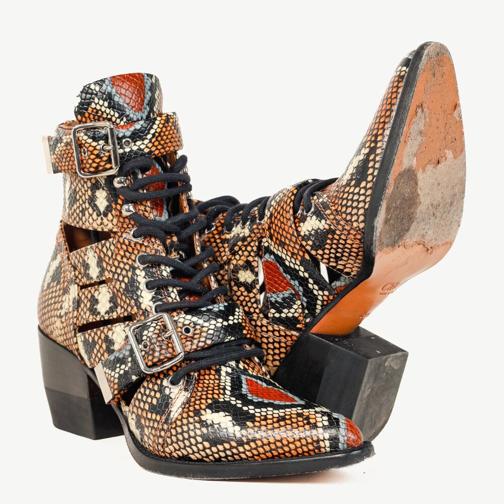 Chloe Rylee Multicolor Purple Python-Print Leather Ankle Boots - Picture 4 of 10